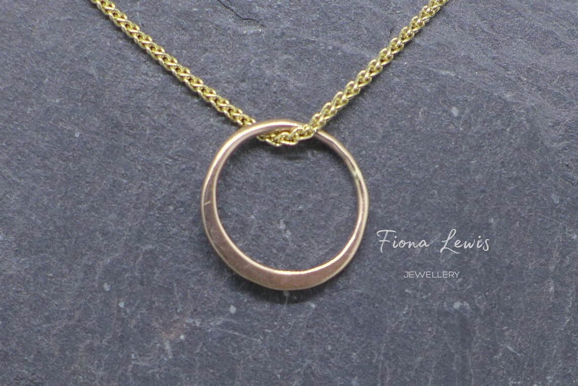 Tiny Forever - 9ct solid gold delicate pendant, hammered contemporary handmade in UK by Fiona Lewis gift girlfriend wife anniversary gift - Image 3